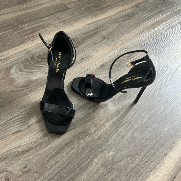 Saint Laurent 4” Heels Thin Strap Black Patent Leather Size 37 - Picture 3 of 8